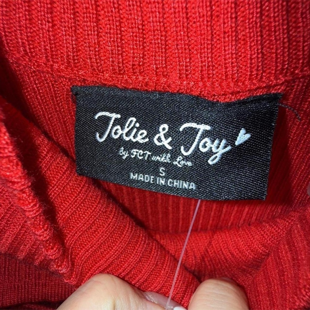 Jolie & Joy Red Ribbed Knit Mock Neck Cutout Midi Dress Long Sleeve Small NWT - Picture 2 of 2
